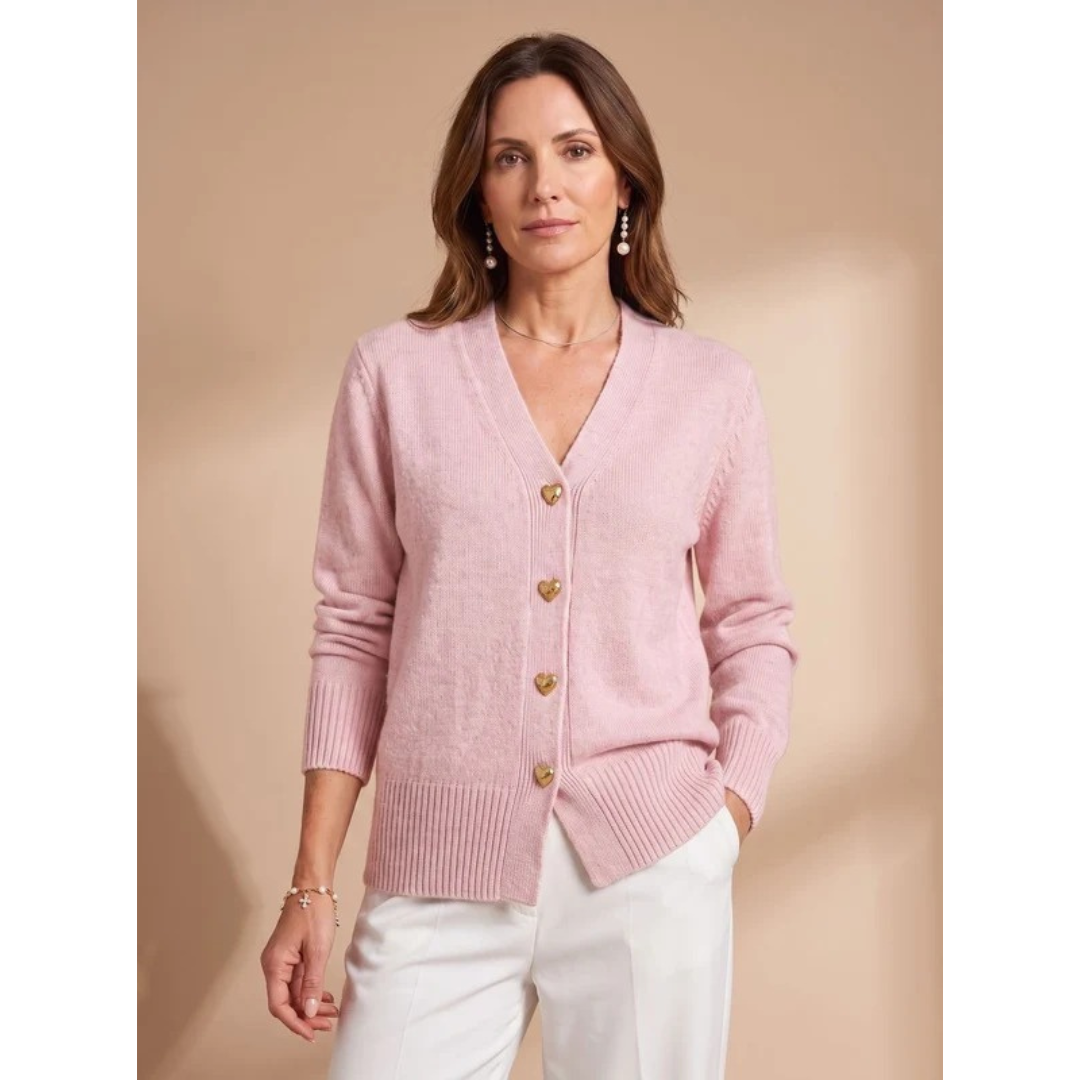 Damen-Strickjacke mit V-Ausschnitt und Herzknöpfen-Cardigans for women-Alpenkind
