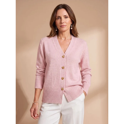 Damen-Strickjacke mit V-Ausschnitt und Herzknöpfen-Cardigans for women-Alpenkind