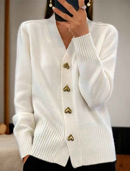 Damen-Strickjacke mit V-Ausschnitt und Herzknöpfen-Cardigan for women-Alpenkind