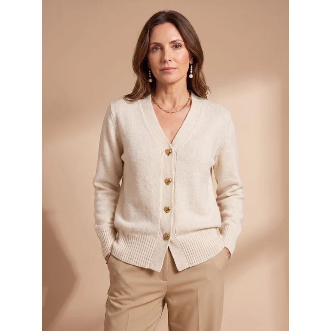 Damen-Strickjacke mit V-Ausschnitt und Herzknöpfen-Cardigans for women-Alpenkind
