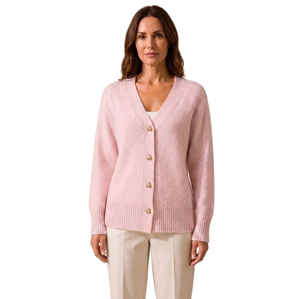 Damen-Strickjacke mit V-Ausschnitt und Herzknöpfen-Cardigans for women-Alpenkind