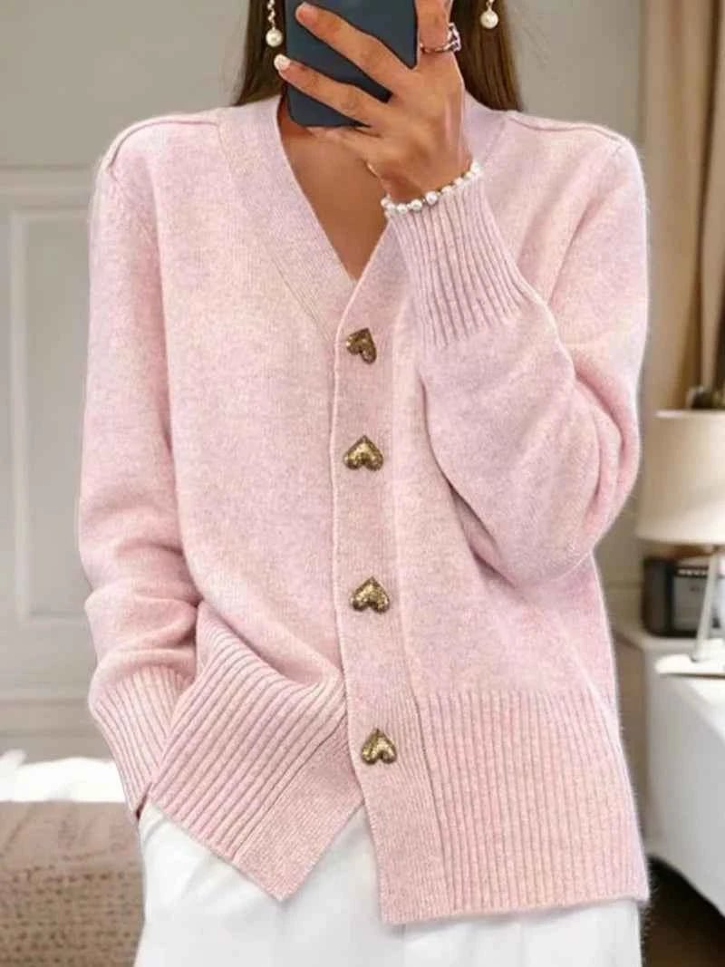 Damen-Strickjacke mit V-Ausschnitt und Herzknöpfen-Cardigan for women-Alpenkind
