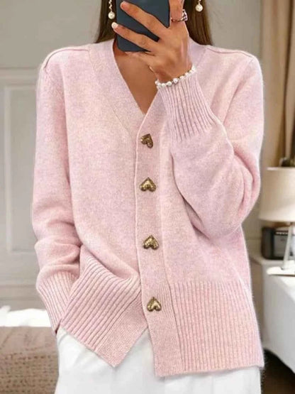 Damen-Strickjacke mit V-Ausschnitt und Herzknöpfen-Cardigan for women-Alpenkind