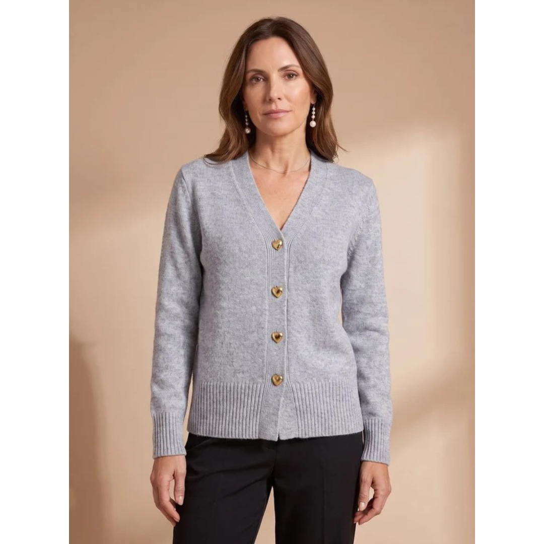 Damen-Strickjacke mit V-Ausschnitt und Herzknöpfen-Cardigans for women-Alpenkind