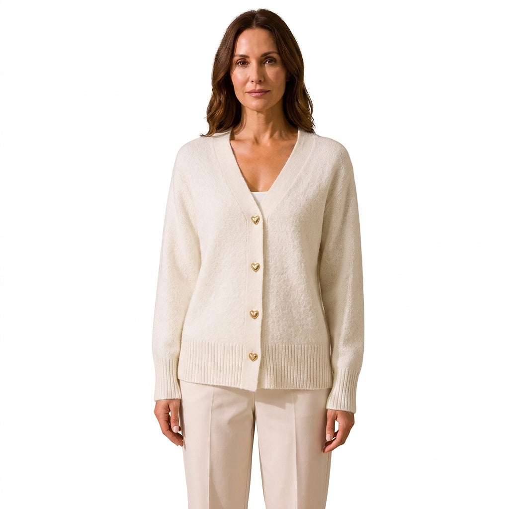Damen-Strickjacke mit V-Ausschnitt und Herzknöpfen-Cardigans for women-Alpenkind