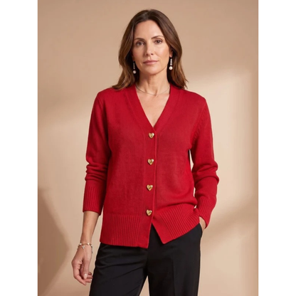 Damen-Strickjacke mit V-Ausschnitt und Herzknöpfen-Cardigans for women-Alpenkind