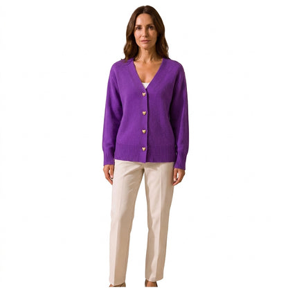 Damen-Strickjacke mit V-Ausschnitt und Herzknöpfen-Cardigans for women-Alpenkind