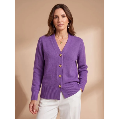 Damen-Strickjacke mit V-Ausschnitt und Herzknöpfen-Cardigans for women-Alpenkind