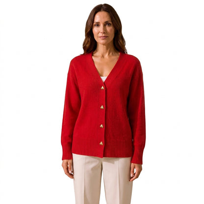 Damen-Strickjacke mit V-Ausschnitt und Herzknöpfen-Cardigans for women-Alpenkind