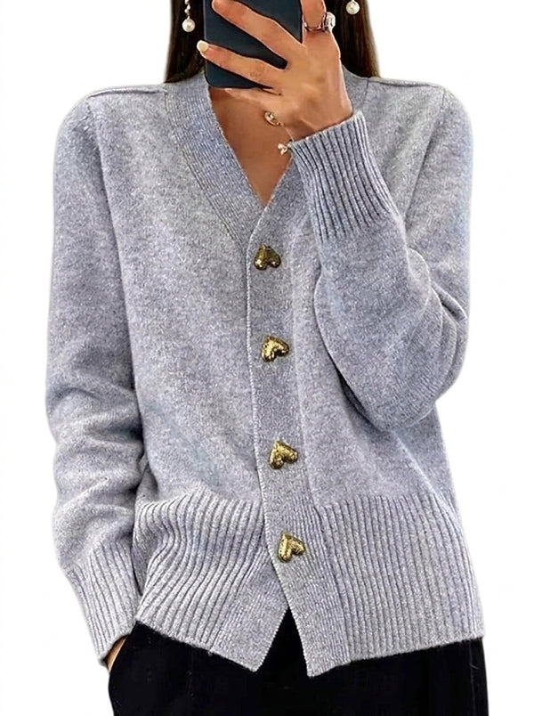 Damen-Strickjacke mit V-Ausschnitt und Herzknöpfen-Cardigan for women-Alpenkind