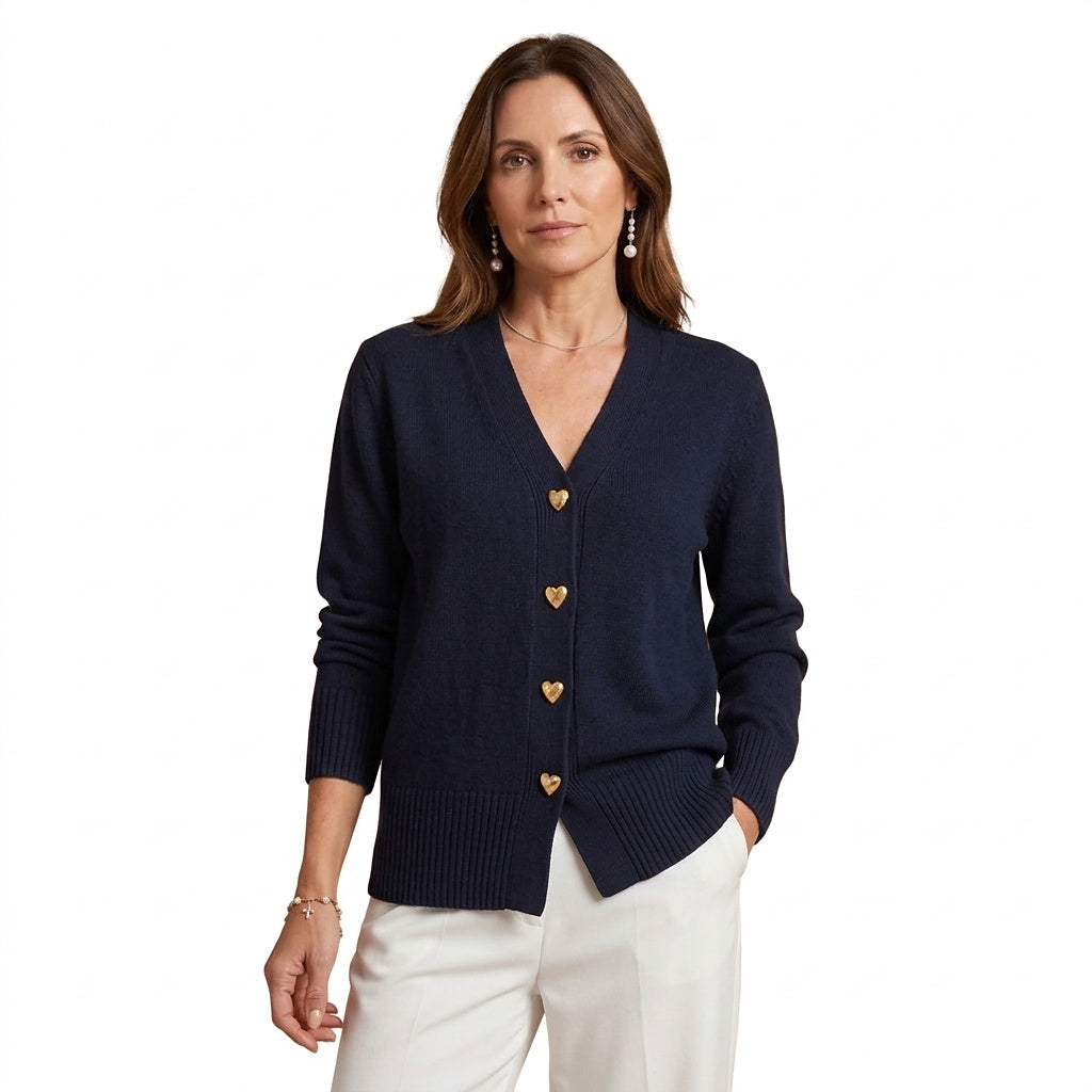 Damen-Strickjacke mit V-Ausschnitt und Herzknöpfen-Cardigans for women-Alpenkind