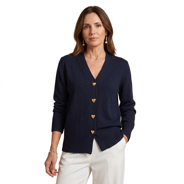 Damen-Strickjacke mit V-Ausschnitt und Herzknöpfen-Cardigans for women-Alpenkind