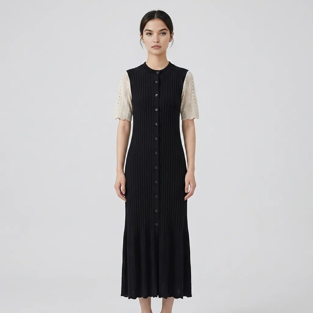 Damen-Strickkleid mit Kragen und Knopfleiste-Midi Dress-Alpenkind