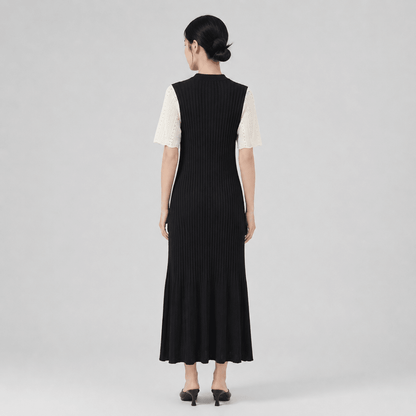 Damen-Strickkleid mit Kragen und Knopfleiste-Midi Dress-Alpenkind