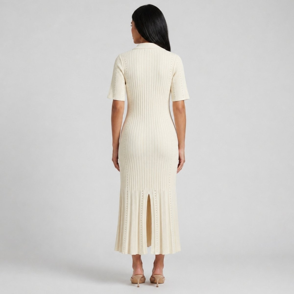 Damen-Strickkleid mit Kragen und Knopfleiste-Midi Dress-Alpenkind