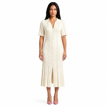 Damen-Strickkleid mit Kragen und Knopfleiste-Midi Dress-Alpenkind