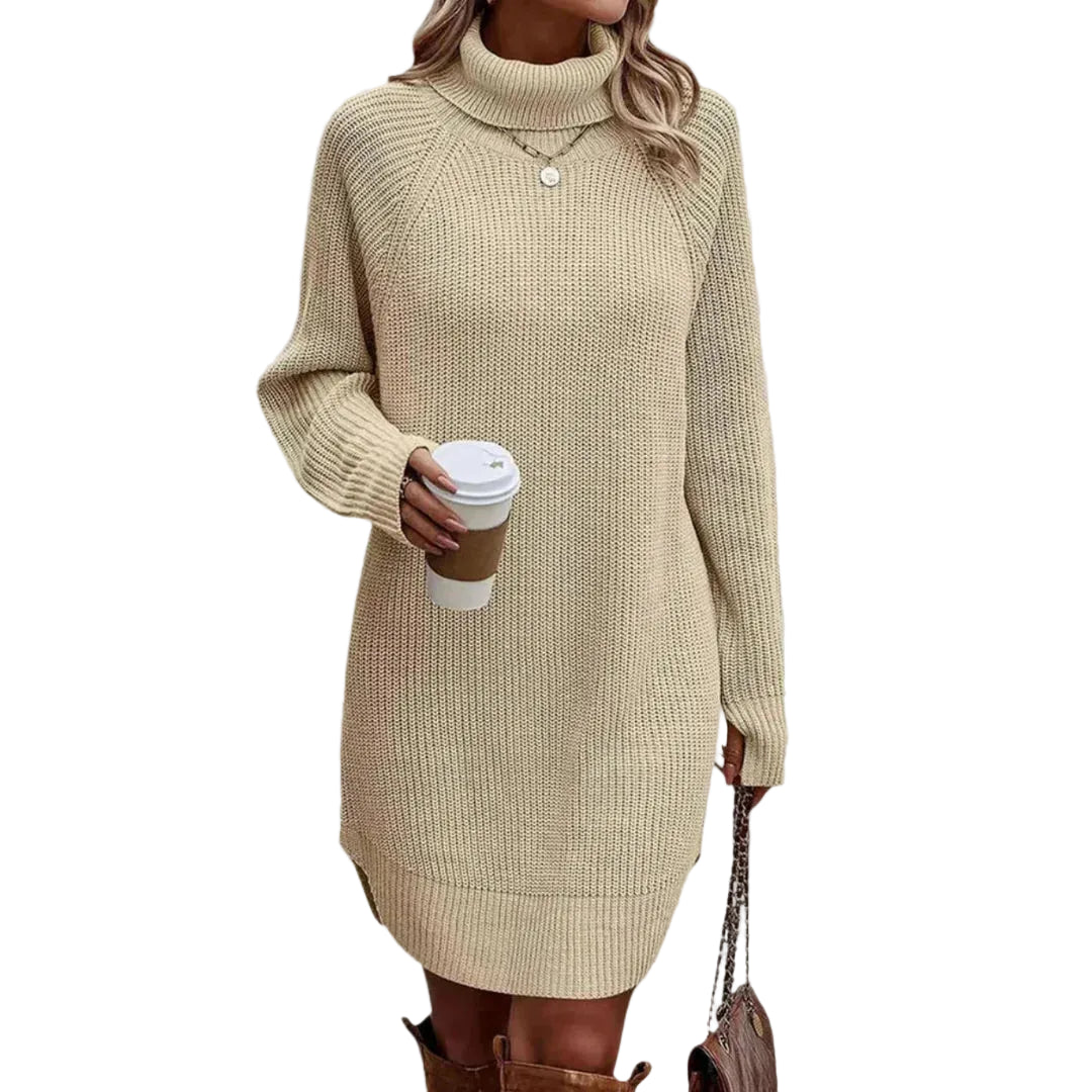 Damen Strickkleid mit Rollkragen und Rippbund-Mini Dress-Alpenkind