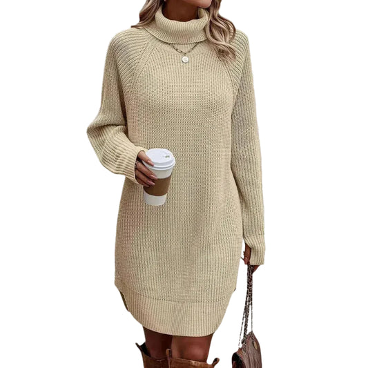 Damen Strickkleid mit Rollkragen und Rippbund-Mini Dress-Alpenkind