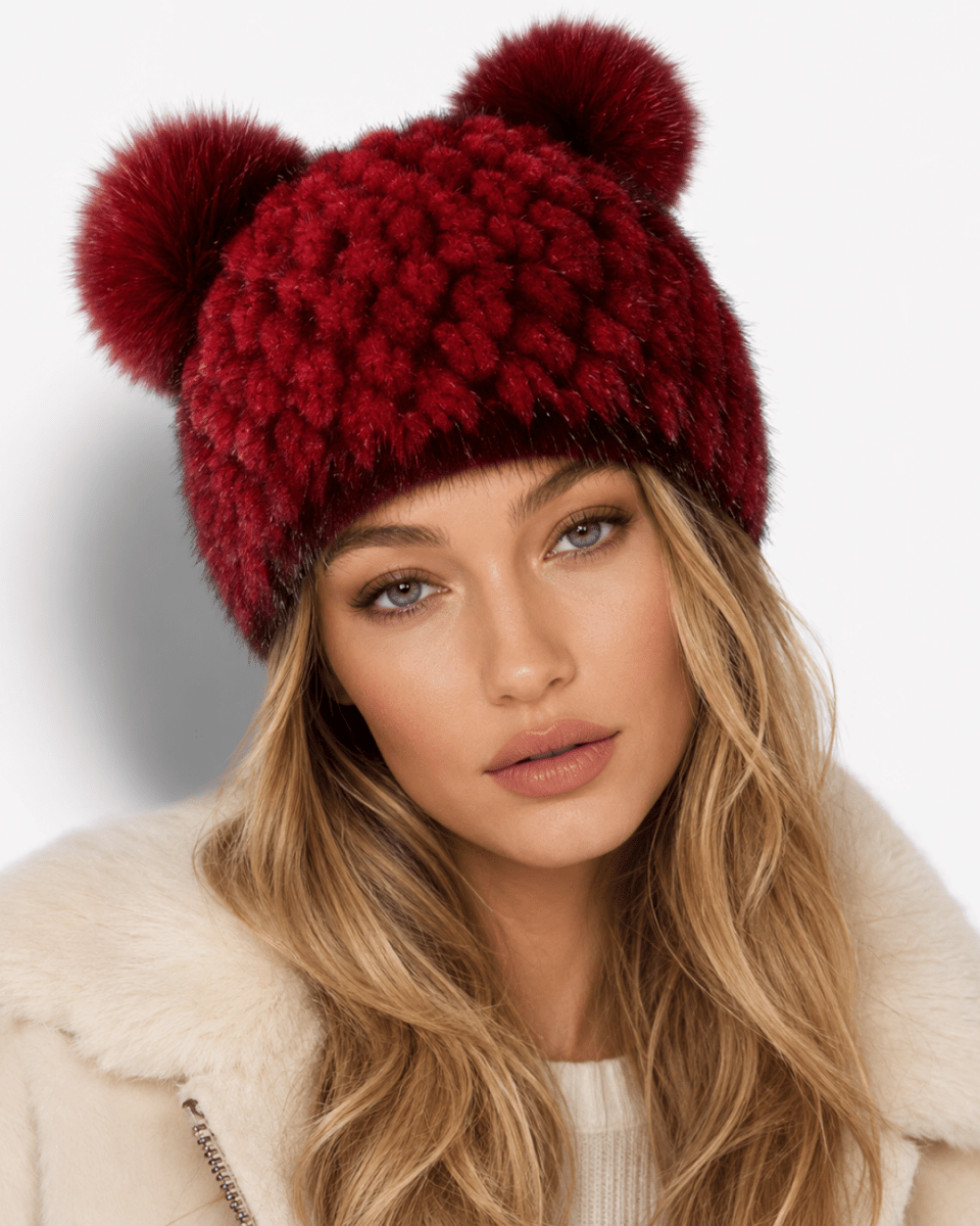 Damen-Strickmütze mit zwei Bommeln-Hat for women-Alpenkind