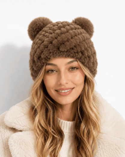 Damen-Strickmütze mit zwei Bommeln-Hat for women-Alpenkind