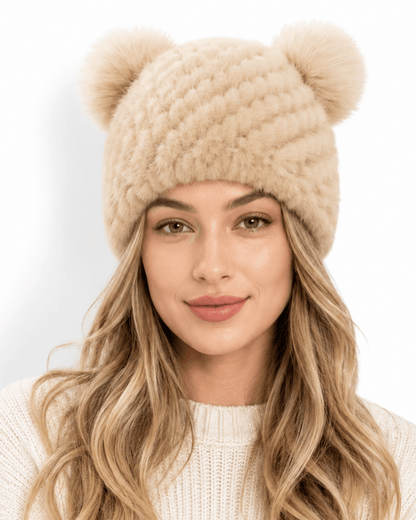 Damen-Strickmütze mit zwei Bommeln-Hat for women-Alpenkind