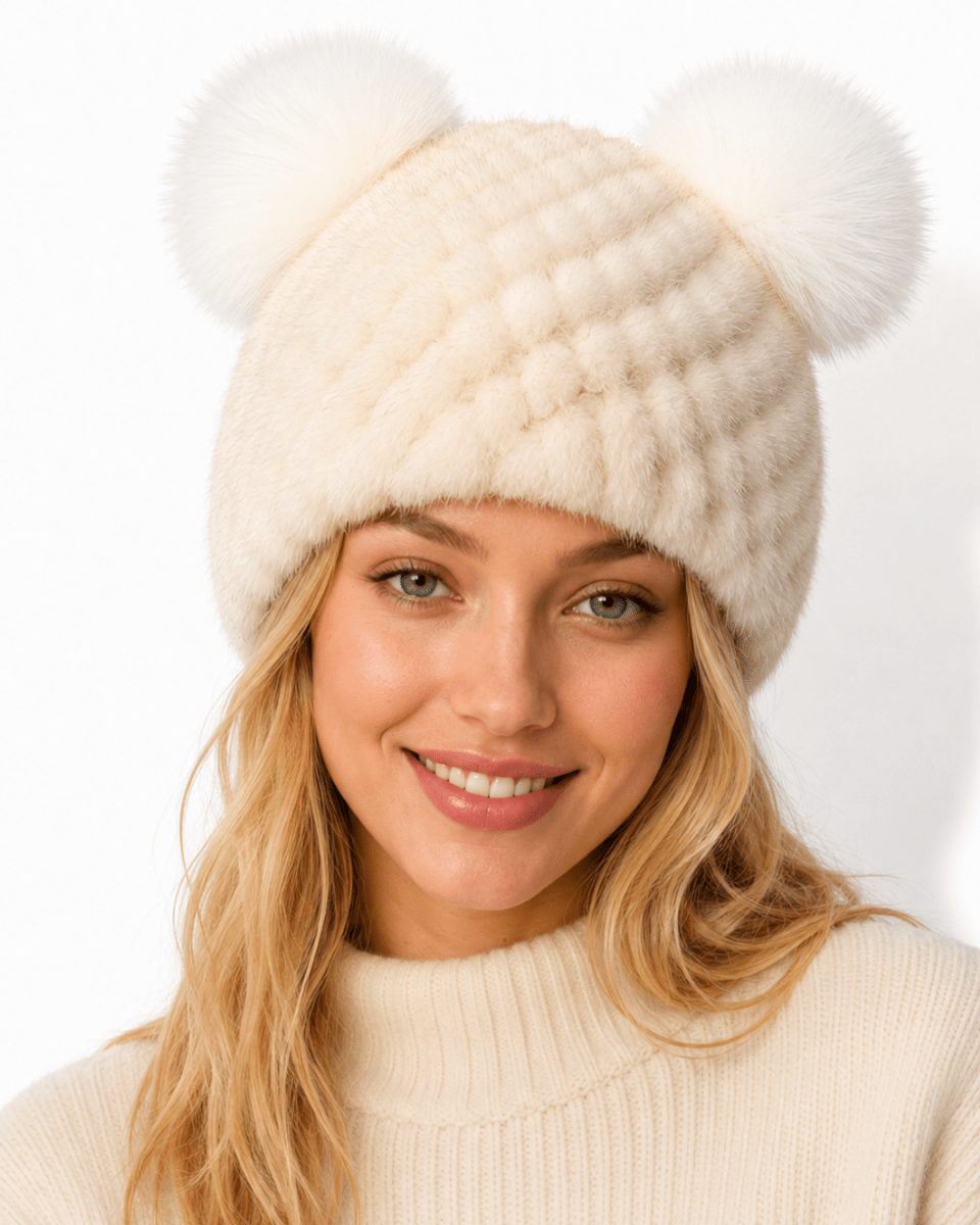 Damen-Strickmütze mit zwei Bommeln-Hat for women-Alpenkind