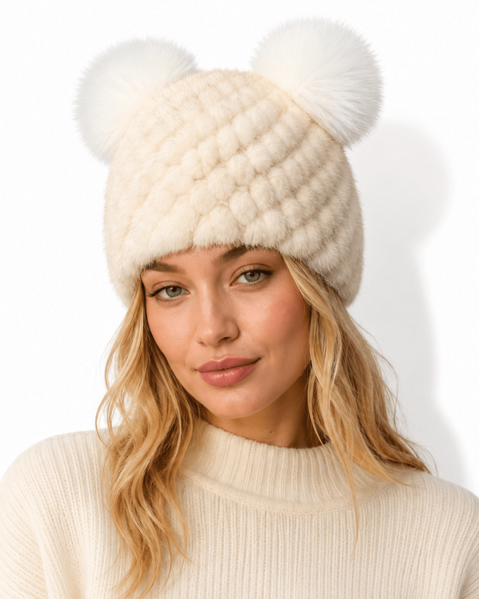 Damen-Strickmütze mit zwei Bommeln-Hat for women-Alpenkind