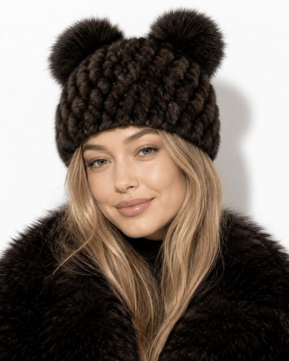 Damen-Strickmütze mit zwei Bommeln-Hat for women-Alpenkind