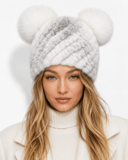 Damen-Strickmütze mit zwei Bommeln-Hat for women-Alpenkind