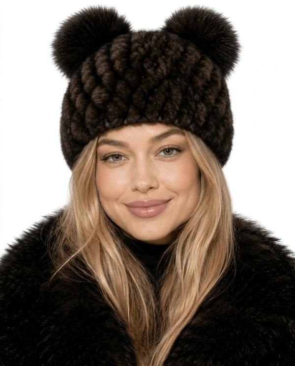 Damen-Strickmütze mit zwei Bommeln-Hat for women-Alpenkind