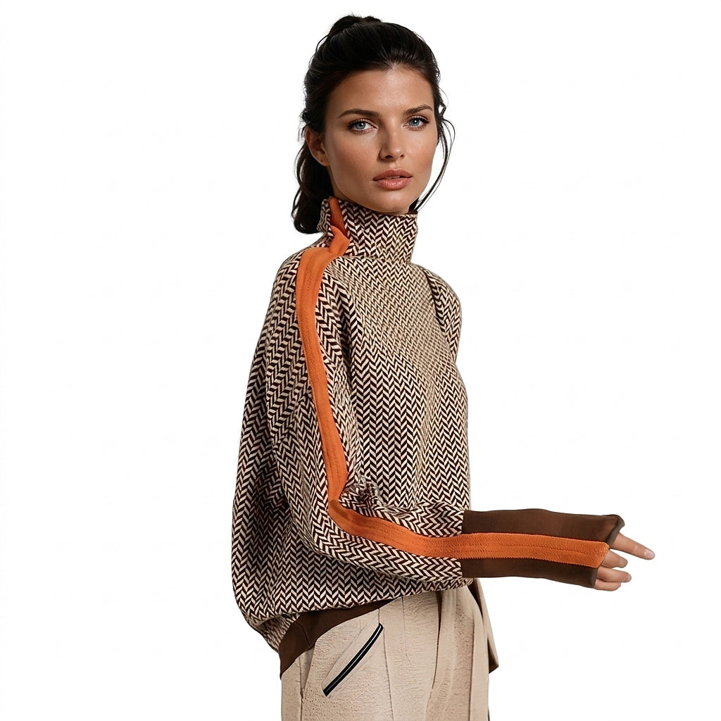 Damen-Strickpullover mit Fischgrätmuster und Kontraststreifen-Sweaters for Women-Alpenkind