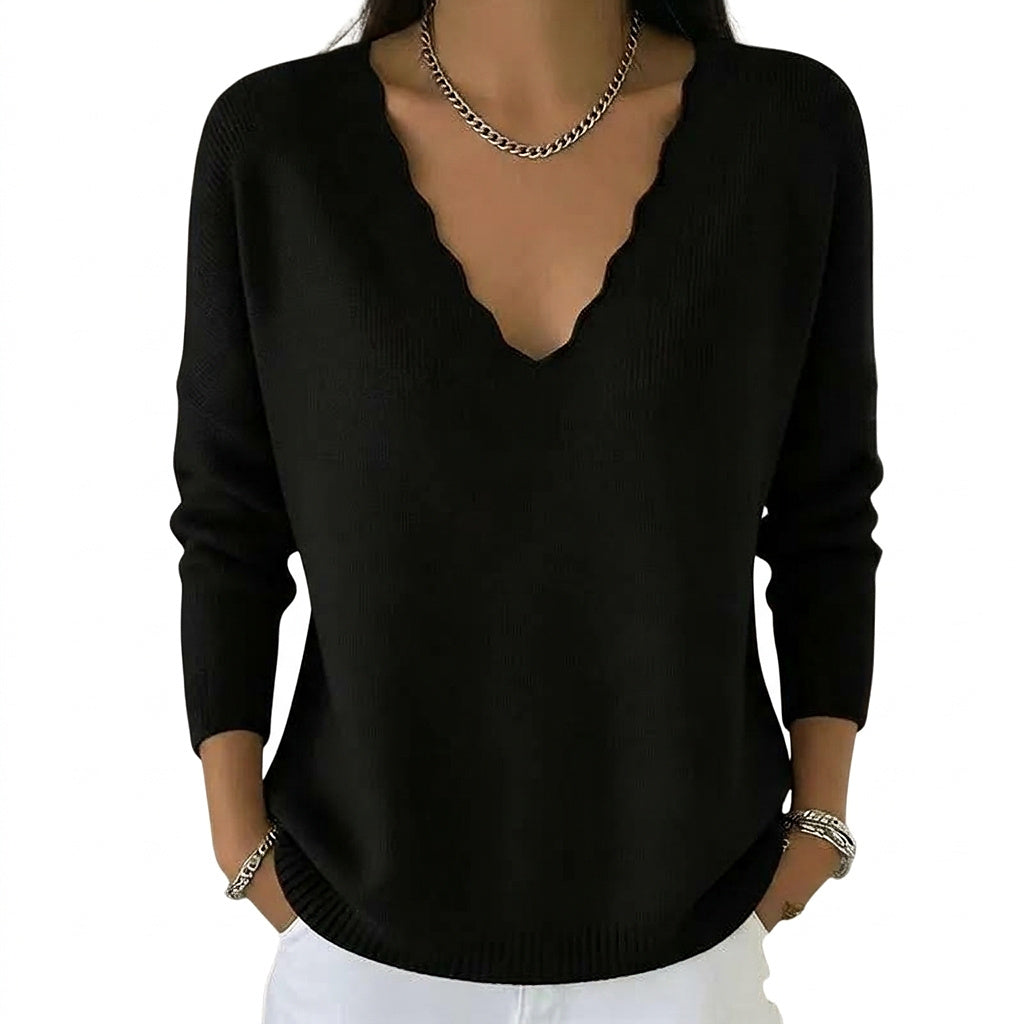 Damen-Strickpullover mit gewelltem V-Ausschnitt-Sweaters for Women-Alpenkind