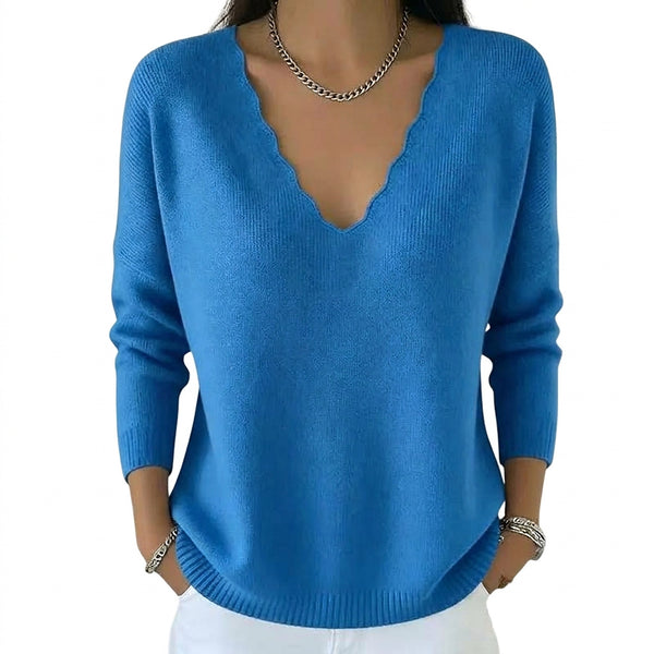 Damen-Strickpullover mit gewelltem V-Ausschnitt-Sweaters for Women-Alpenkind
