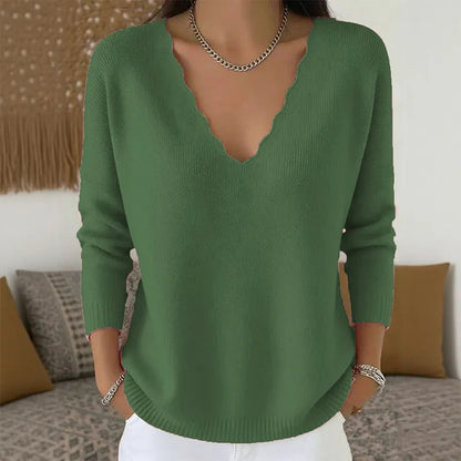 Damen-Strickpullover mit gewelltem V-Ausschnitt-Sweaters for Women-Alpenkind