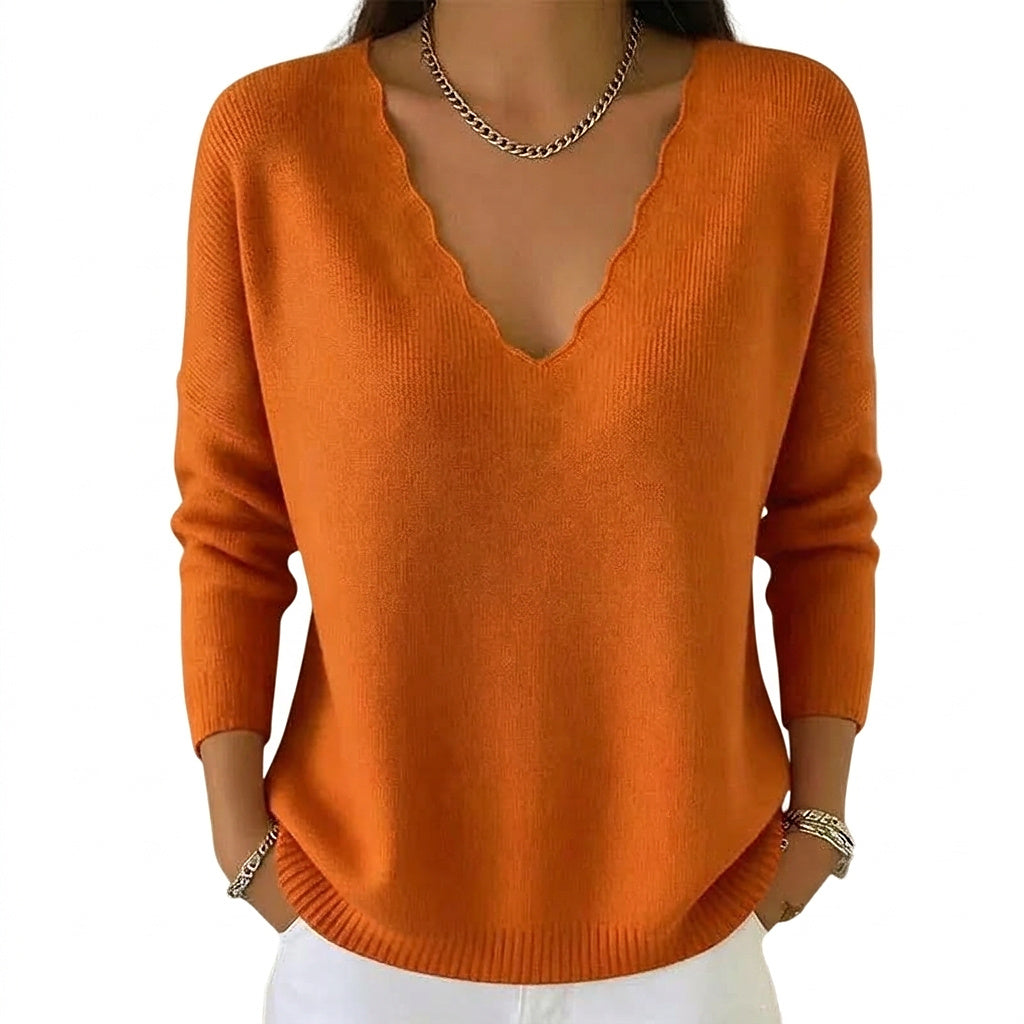 Damen-Strickpullover mit gewelltem V-Ausschnitt-Sweaters for Women-Alpenkind