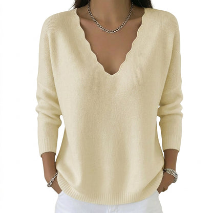 Damen-Strickpullover mit gewelltem V-Ausschnitt-Sweaters for Women-Alpenkind