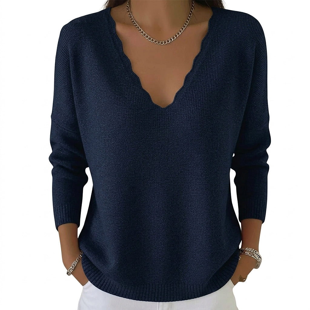 Damen-Strickpullover mit gewelltem V-Ausschnitt-Sweaters for Women-Alpenkind
