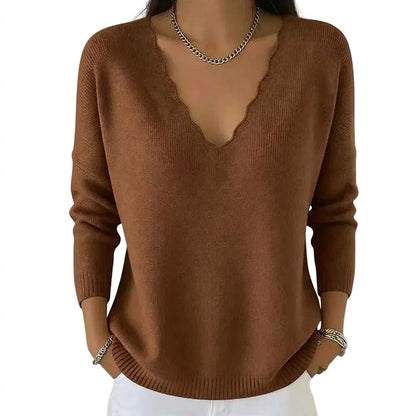 Damen-Strickpullover mit gewelltem V-Ausschnitt-Sweaters for Women-Alpenkind