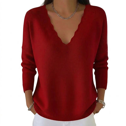 Damen-Strickpullover mit gewelltem V-Ausschnitt-Sweaters for Women-Alpenkind