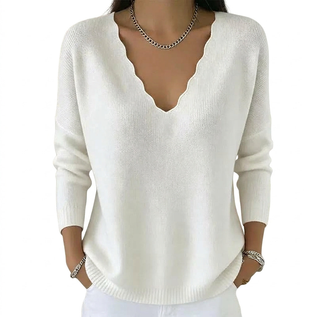 Damen-Strickpullover mit gewelltem V-Ausschnitt-Sweaters for Women-Alpenkind