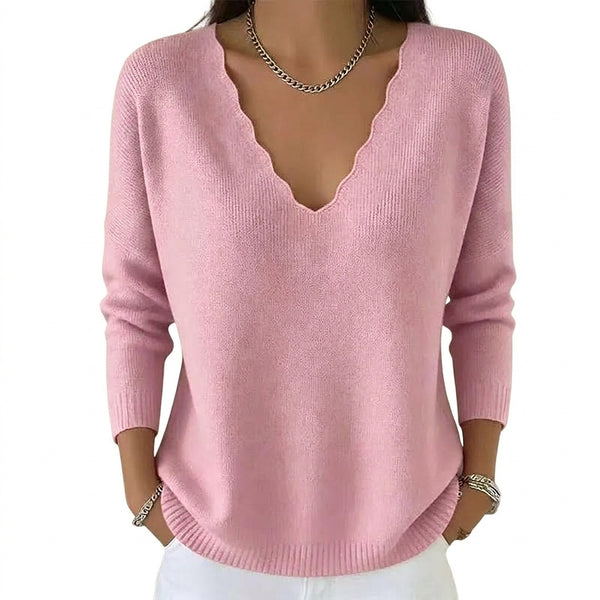 Damen-Strickpullover mit gewelltem V-Ausschnitt-Sweaters for Women-Alpenkind