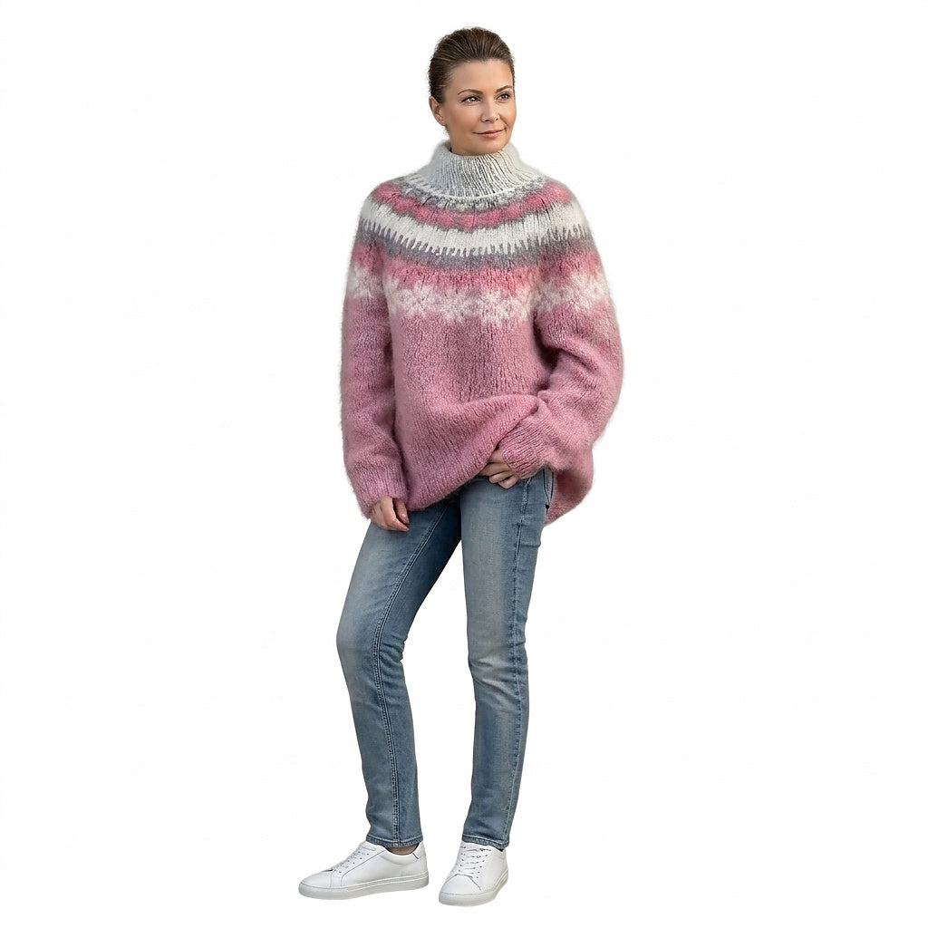 Damen-Strickpullover mit Jacquard-Muster, Rundhalsausschnitt und langen Ärmeln-Sweaters for Women-Alpenkind