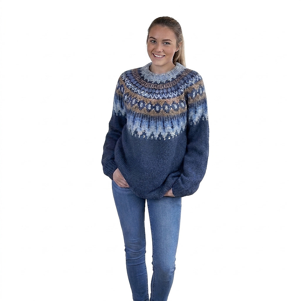 Damen-Strickpullover mit Jacquard-Muster, Rundhalsausschnitt und langen Ärmeln-Sweaters for Women-Alpenkind