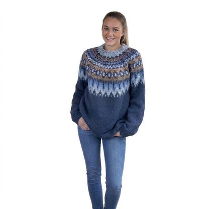 Damen-Strickpullover mit Jacquard-Muster, Rundhalsausschnitt und langen Ärmeln-Sweaters for Women-Alpenkind
