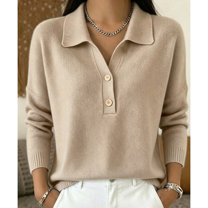 Damen-Strickpullover mit Kragen und Knopfleiste-Sweaters for Women-Alpenkind