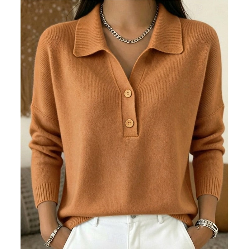 Damen-Strickpullover mit Kragen und Knopfleiste-Sweaters for Women-Alpenkind