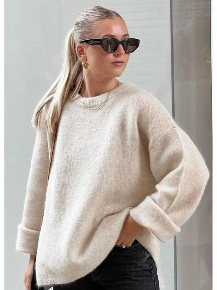 Damen Strickpullover mit Rundhals und überschnittenen Schultern-Sweaters for Women-Alpenkind