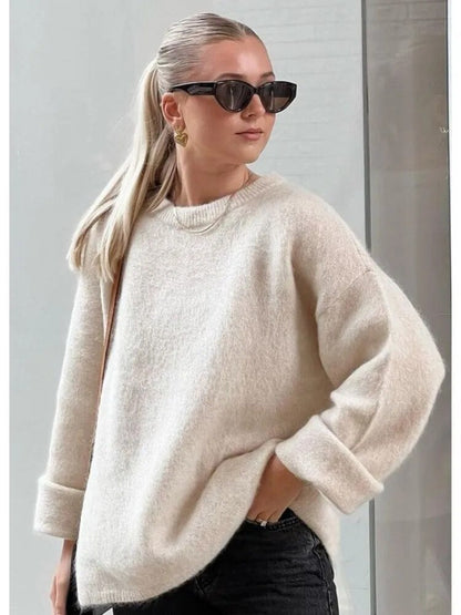 Damen Strickpullover mit Rundhals und überschnittenen Schultern-Sweaters for Women-Alpenkind