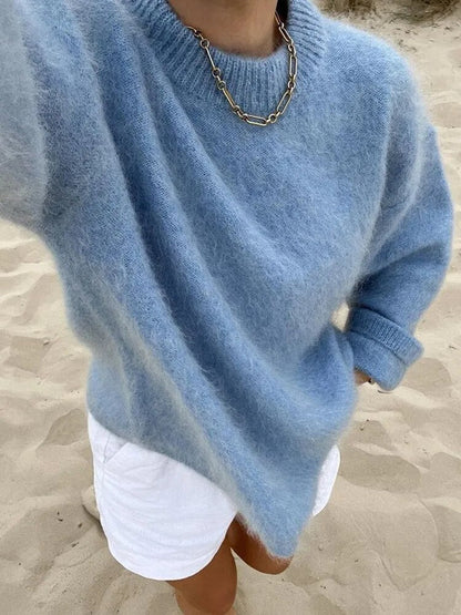 Damen Strickpullover mit Rundhals und überschnittenen Schultern-Sweaters for Women-Alpenkind