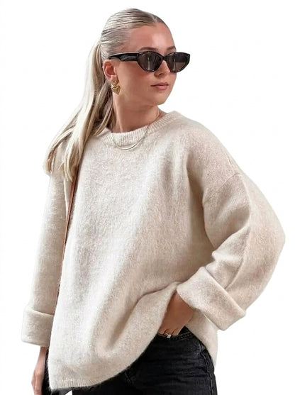 Damen Strickpullover mit Rundhals und überschnittenen Schultern-Sweaters for Women-Alpenkind